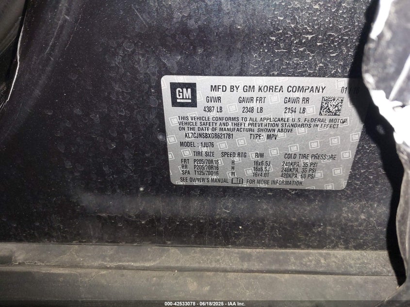 2016 CHEVROLET TRAX 1LS - KL7CJNSBXGB621781