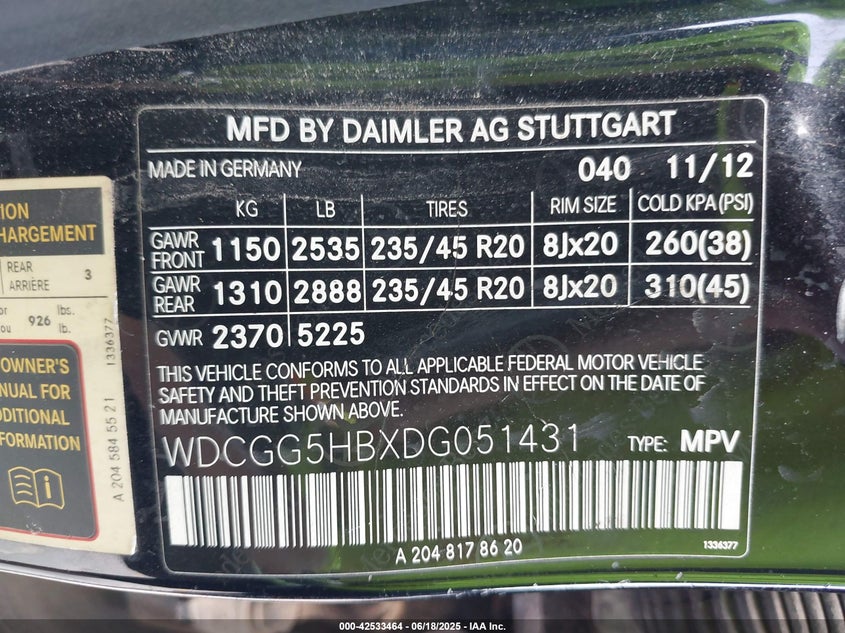 2013 MERCEDES-BENZ GLK 350 VIN: WDCGG5HBXDG051431