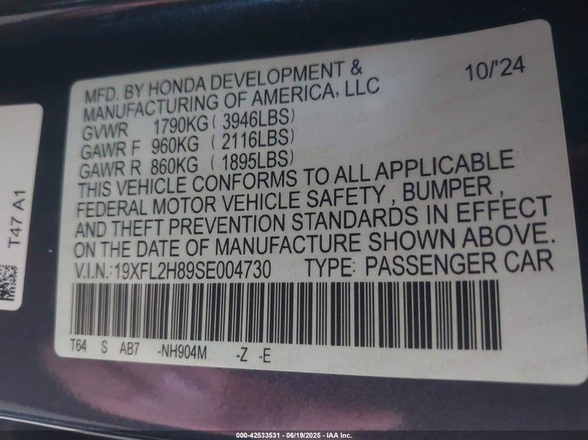 2025 HONDA CIVIC SPORT - 19XFL2H89SE004730