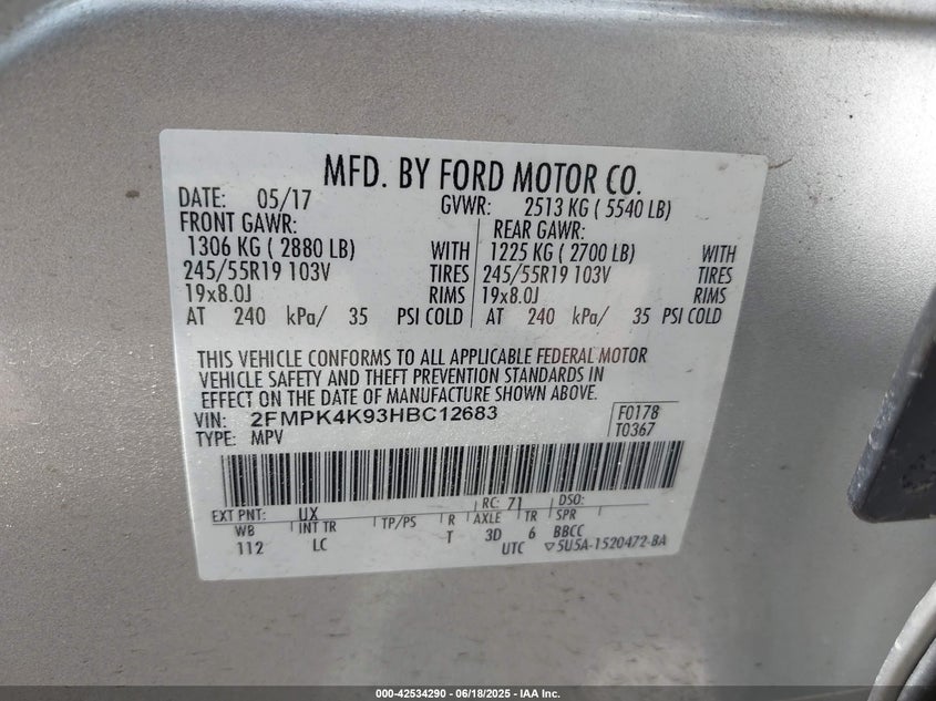 2017 FORD EDGE TITANIUM - 2FMPK4K93HBC12683