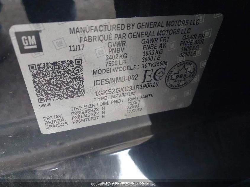 2018 GMC Yukon Xl Slt VIN: 1GKS2GKC3JR190610 Lot: 42534395