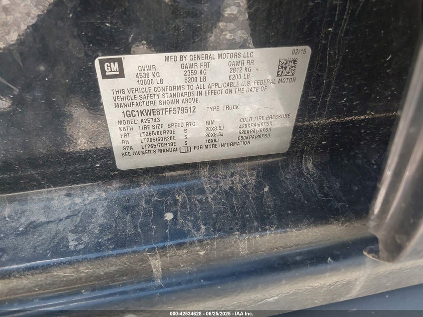 2015 CHEVROLET SILVERADO 2500HD LTZ 1GC1KWE87FF579512