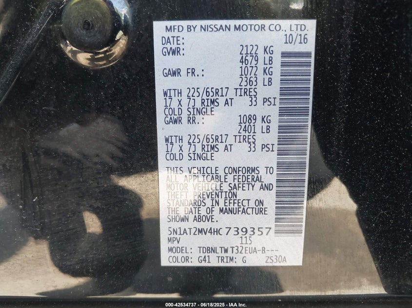 2017 NISSAN ROGUE SV - 5N1AT2MV4HC739357
