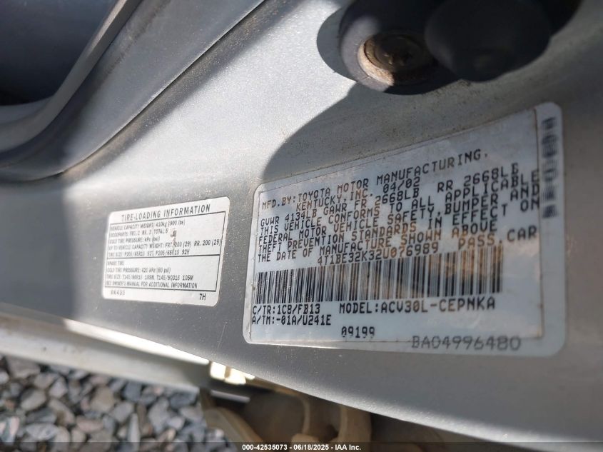 2002 Toyota Camry Le/Se/Xle VIN: 4T1BE32K32U876989 Lot: 42535073