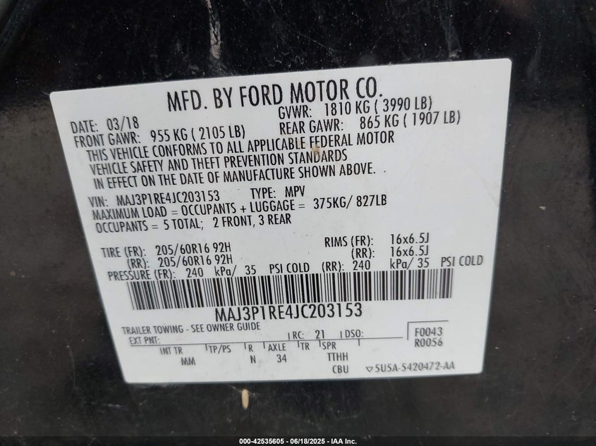 2018 FORD ECOSPORT S - MAJ3P1RE4JC203153