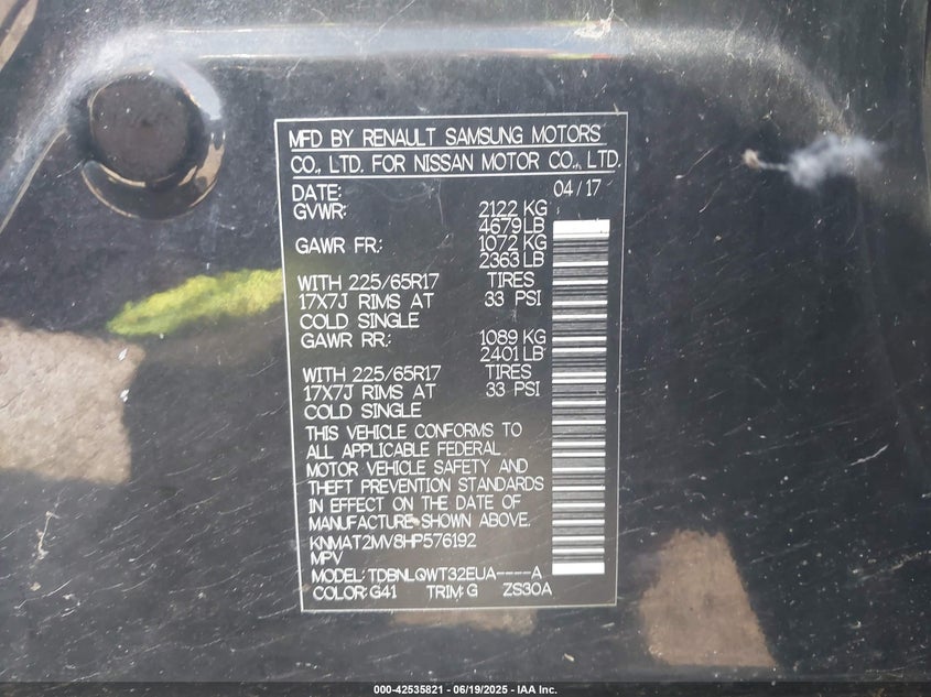 2017 NISSAN ROGUE SV - KNMAT2MV8HP576192