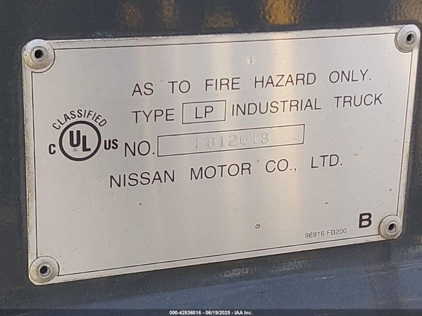 2010 Nissan Forklift VIN: 00000CF1F2-9R5140 Lot: 42536016