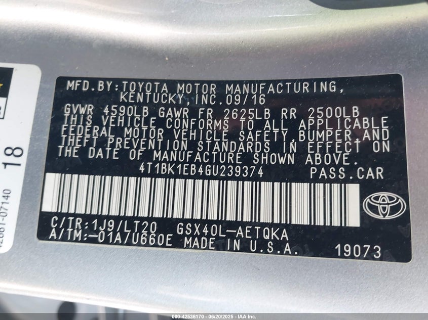 2016 TOYOTA AVALON TOURING - 4T1BK1EB4GU239374