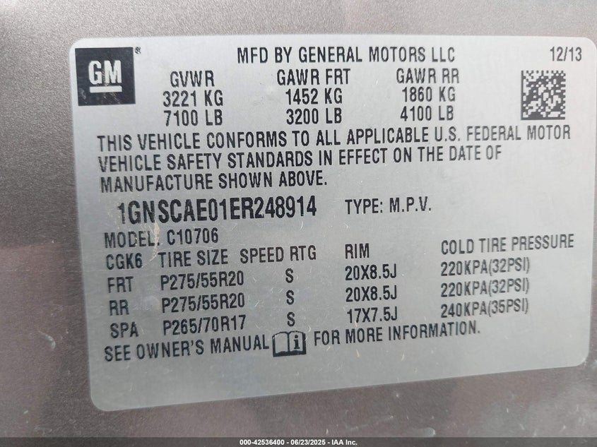 2014 CHEVROLET TAHOE LS - 1GNSCAE01ER248914