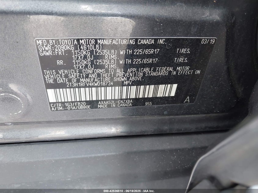 2019 TOYOTA RAV4 LE - 2T3H1RFV4KW018734