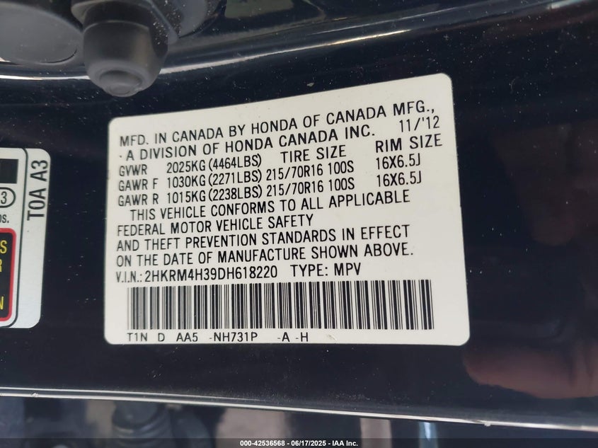 2013 HONDA CR-V LX - 2HKRM4H39DH618220