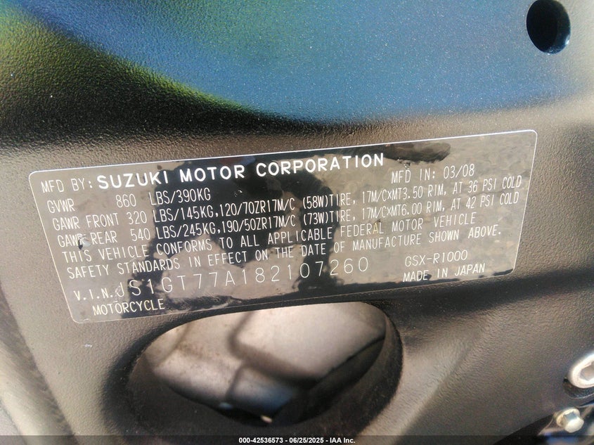 2008 SUZUKI GSX-R1000 - JS1GT77A182107260