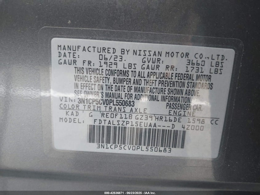 2023 NISSAN KICKS VIN: 3N1CP5CV0PL550683