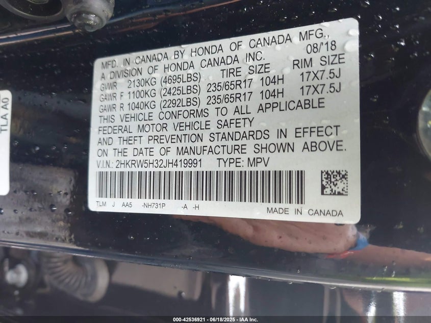 2018 HONDA CR-V LX - 2HKRW5H32JH419991