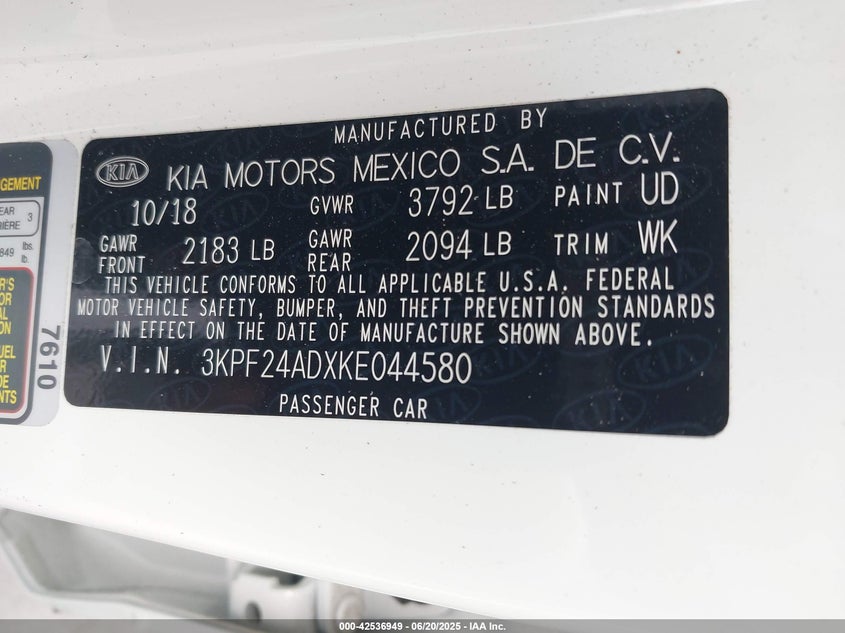 2019 KIA FORTE LXS - 3KPF24ADXKE044580