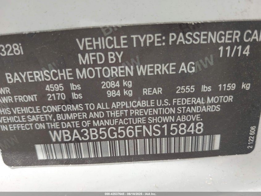 2015 BMW 328I XDRIVE WBA3B5G56FNS15848