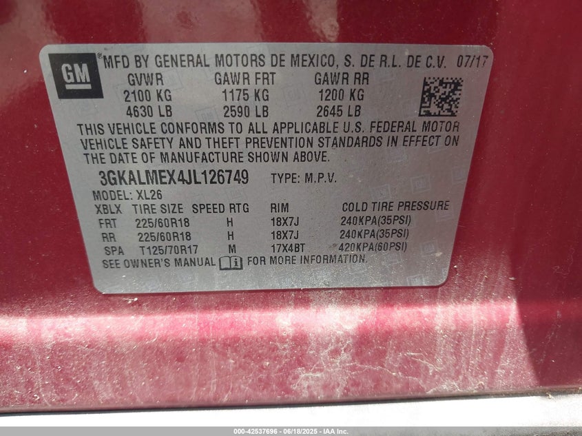 2018 GMC TERRAIN SLE - 3GKALMEX4JL126749