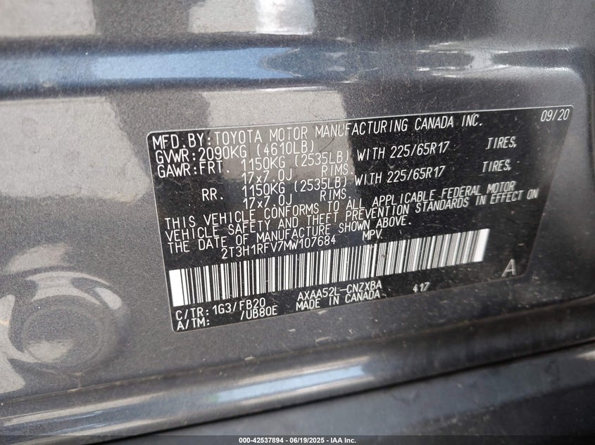 2021 TOYOTA RAV4 LE - 2T3H1RFV7MW107684