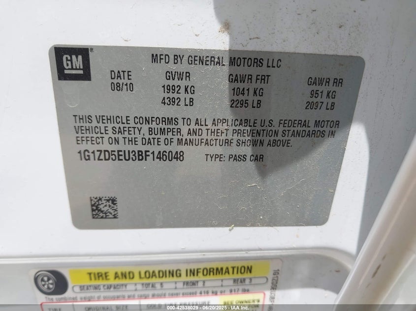 2011 CHEVROLET MALIBU VIN: 1G1ZD5EU3BF146048