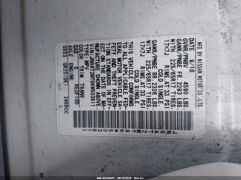 2019 NISSAN ROGUE SV - JN8AT2MT8KW503811