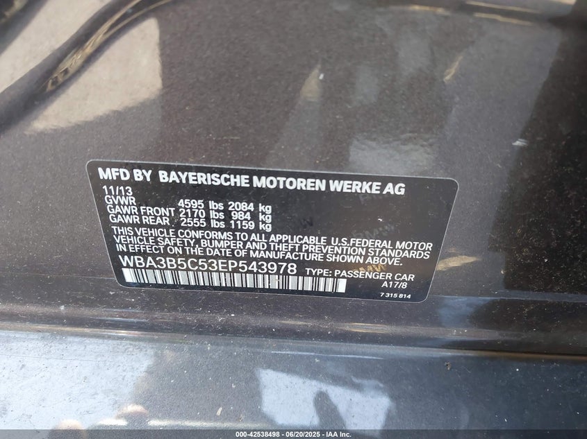 2014 BMW 328I XDRIVE WBA3B5C53EP543978