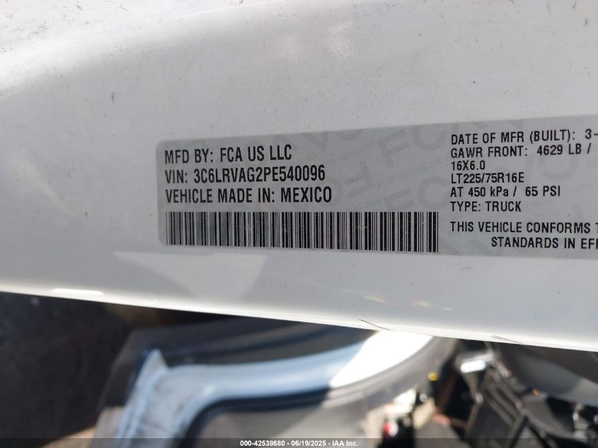 2023 Ram Promaster 1500 Low Roof 136 Wb VIN: 3C6LRVAG2PE540096 Lot: 42538680