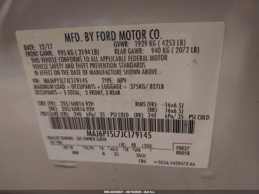 2018 FORD ECOSPORT S - MAJ6P1SL7JC179145