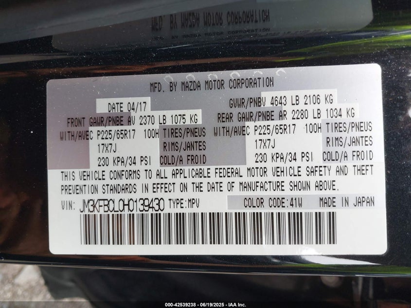 2017 MAZDA CX-5 TOURING - JM3KFBCL0H0139430