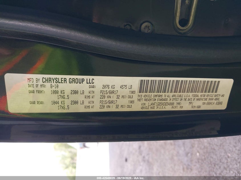 2010 Jeep Patriot Sport VIN: 1J4NF1GB5AD654000 Lot: 42540029