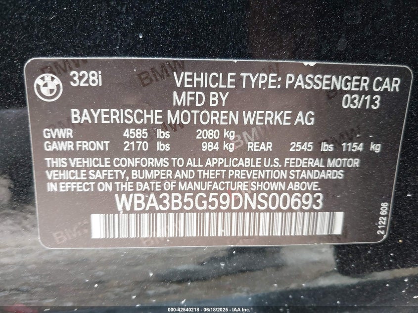 2013 BMW 328I XDRIVE WBA3B5G59DNS00693