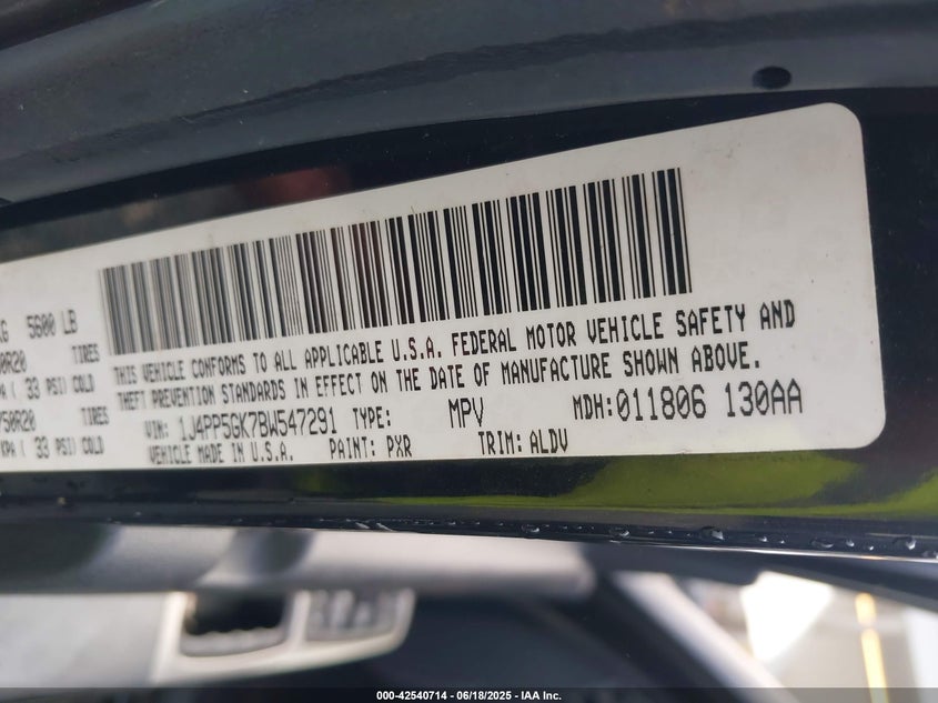 2011 JEEP LIBERTY VIN: 1J4PP5GK7BW547291
