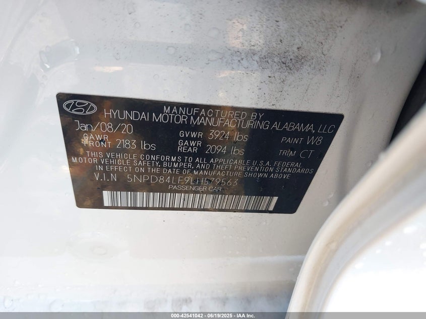 VIN 5NPD84LF9LH579563 2020 HYUNDAI ELANTRA SEL