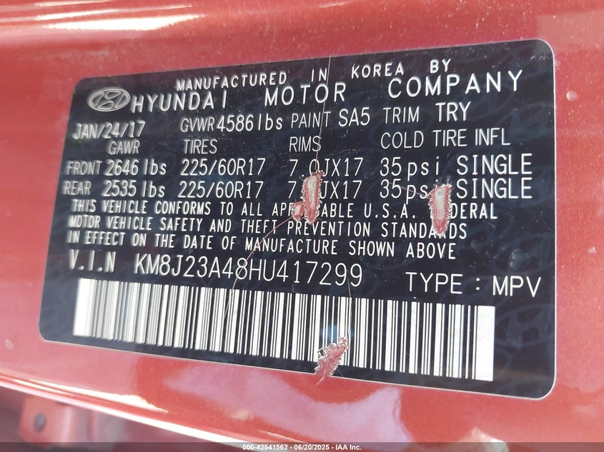 2017 HYUNDAI TUCSON SE - KM8J23A48HU417299