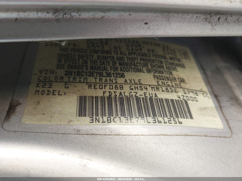 2009 NISSAN VERSA VIN: 3N1BC13E79L361256