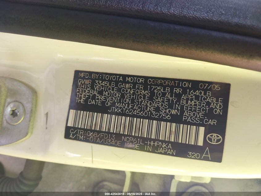 2006 SCION XA VIN: JTKKT624560132756