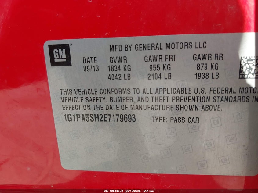 2014 CHEVROLET CRUZE LS AUTO - 1G1PA5SH2E7179693