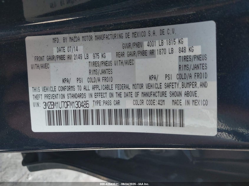 2015 MAZDA MAZDA3 I SPORT - 3MZBM1U70FM130485