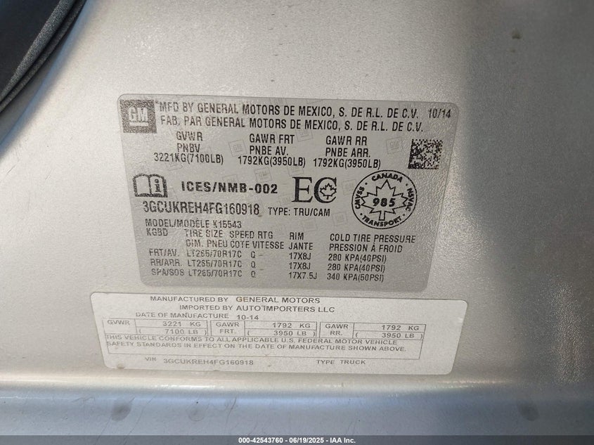 2015 CHEVROLET SILVERADO 1500 1LT/2LT - 3GCUKREH4FG160918