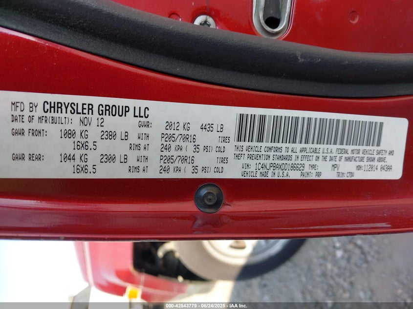 2013 JEEP PATRIOT VIN: 1C4NJPBAXDD186629