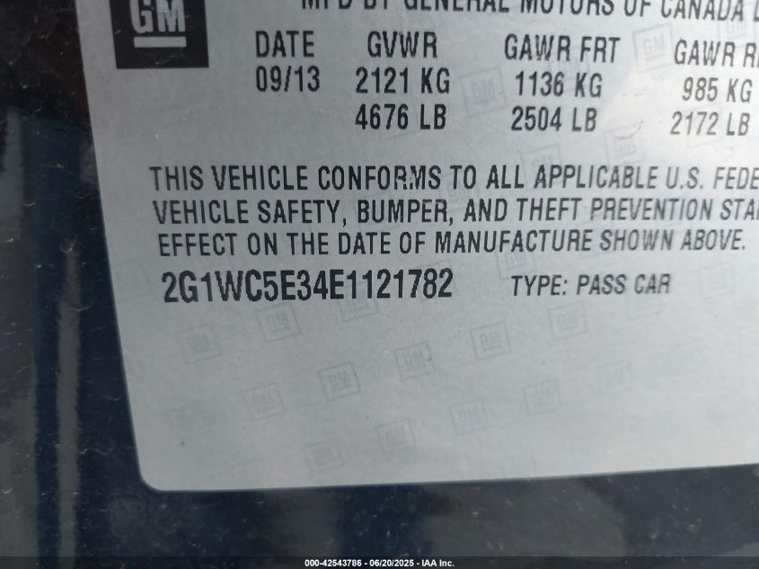 2014 Chevrolet Impala Limited Ltz VIN: 2G1WC5E34E1121782 Lot: 42543786