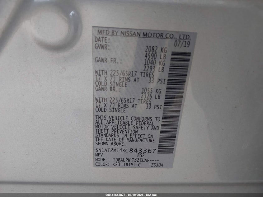 2019 NISSAN ROGUE S - 5N1AT2MT4KC843367