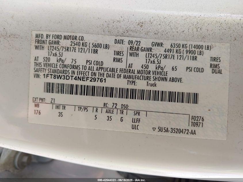 2022 Ford F-350 - 1FT8W3DT4NEF29761