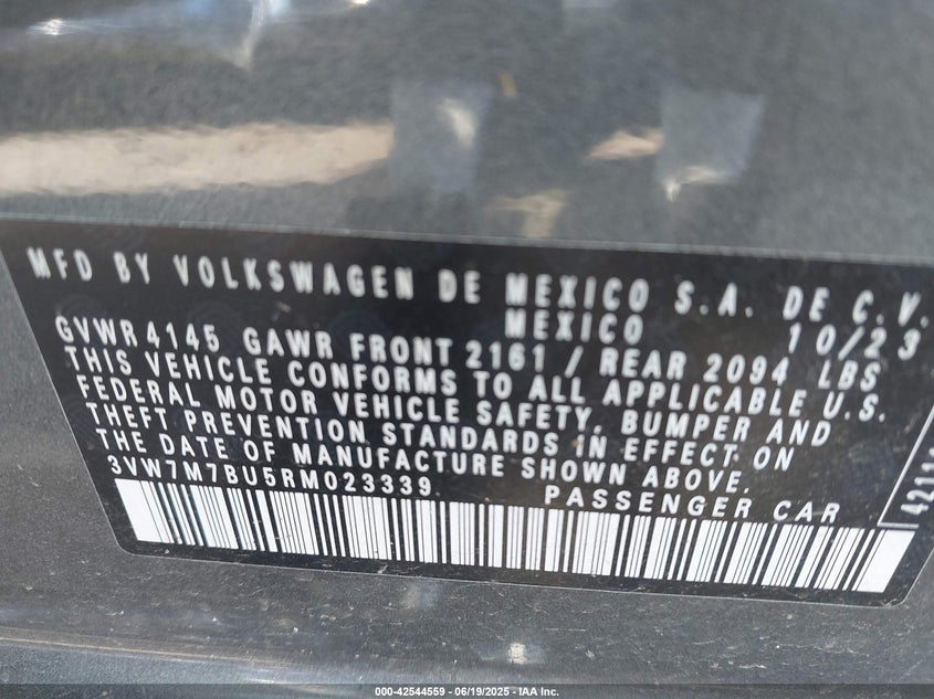 2024 VOLKSWAGEN JETTA VIN: 3VW7M7BU5RM023339