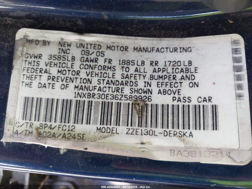 2006 Toyota Corolla S VIN: 1NXBR30E36Z589926 Lot: 42544857