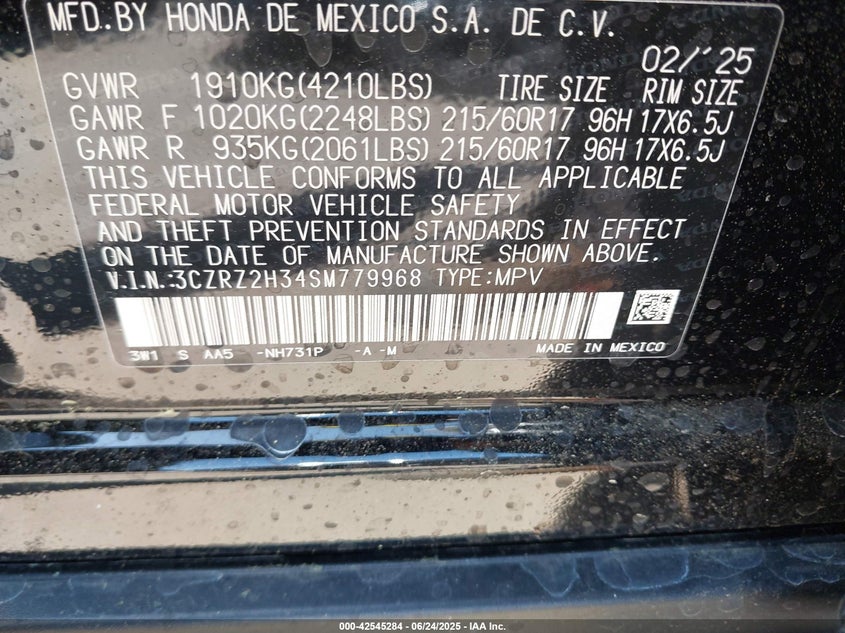 2025 HONDA HR-V AWD LX - 3CZRZ2H34SM779968