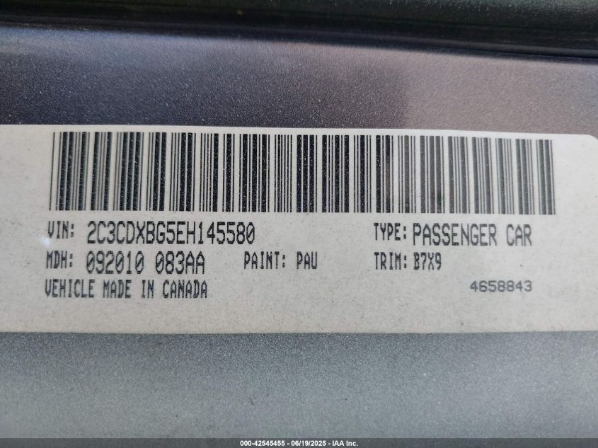 2014 Dodge Charger Se VIN: 2C3CDXBG5EH145580 Lot: 42545455