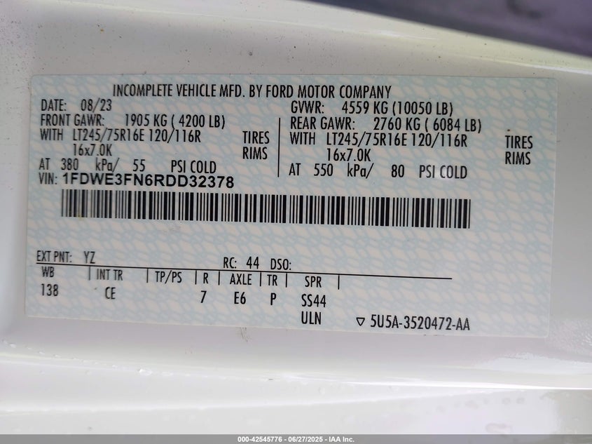 2024 FORD E-350 CUTAWAY(VIN: 1FDWE3FN6RDD32378