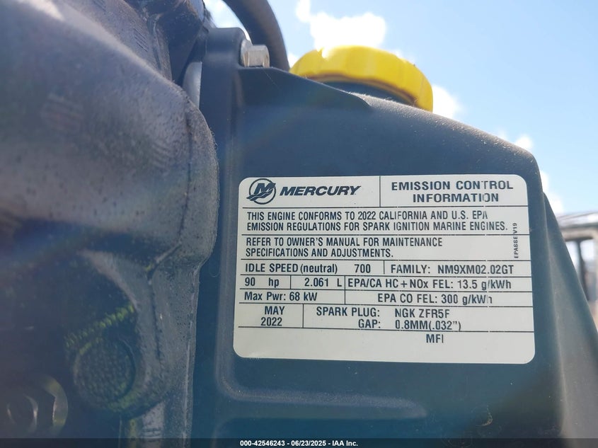 2022 Mercury Engine Only VIN: 3B250044 Lot: 42546243