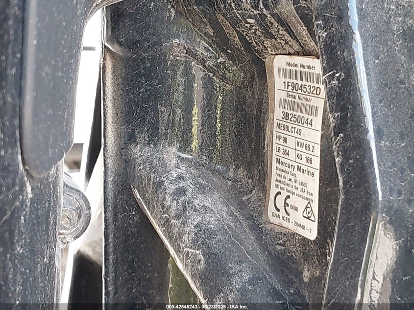 2022 Mercury Engine Only VIN: 3B250044 Lot: 42546243