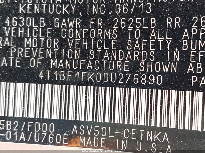 2013 TOYOTA CAMRY LE - 4T1BF1FK0DU276890